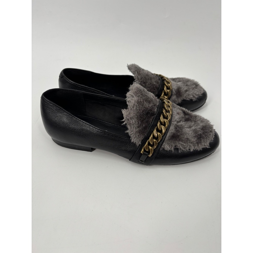 Kenneth Cole NY Black Leather Chain Fur Loafers Mules Size 7 Quiet Luxury - Picture 9 of 14